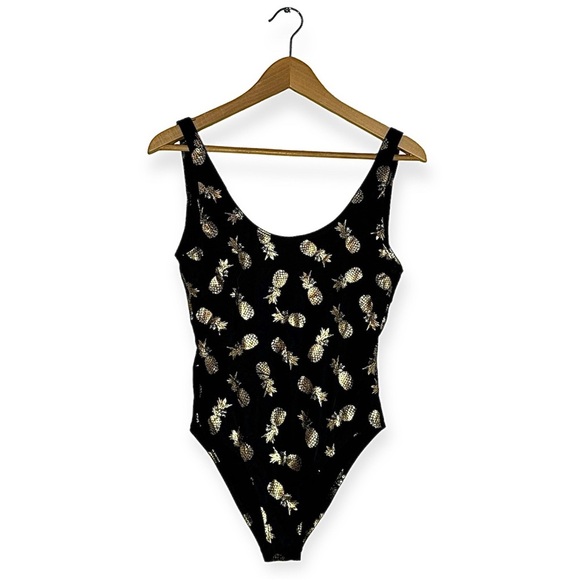 CITY STREET Black with Gold Metallic Pineapple Monogram One-piece Swimsuit - Picture 2 of 10